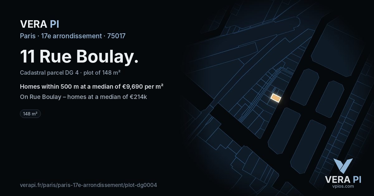 11 Rue Boulay, 17e arrondissement at night – the plot lit, the parcels around coloured by the prices near them