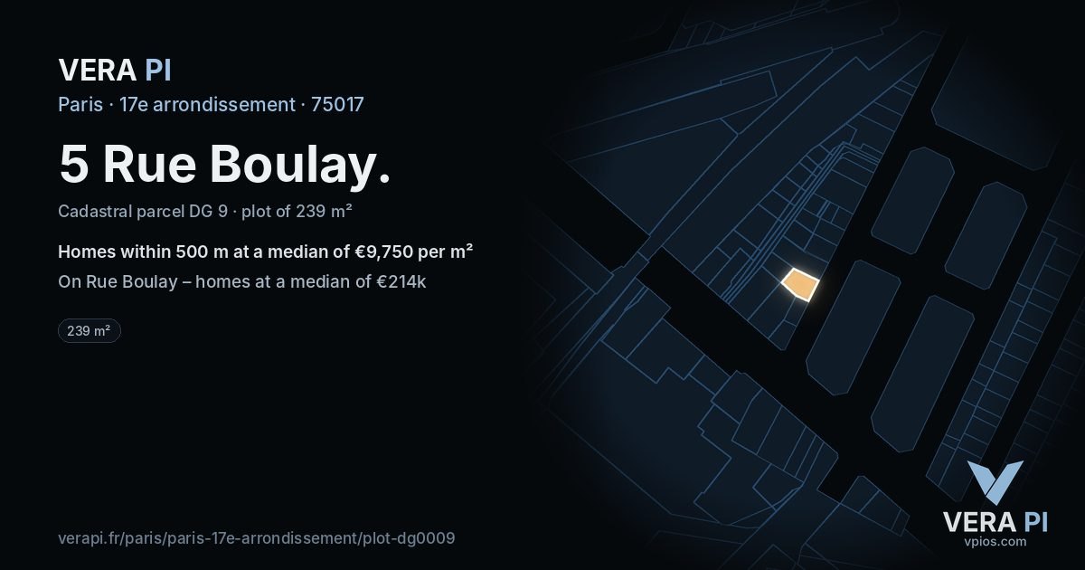 5 Rue Boulay, 17e arrondissement at night – the plot lit, the parcels around coloured by the prices near them