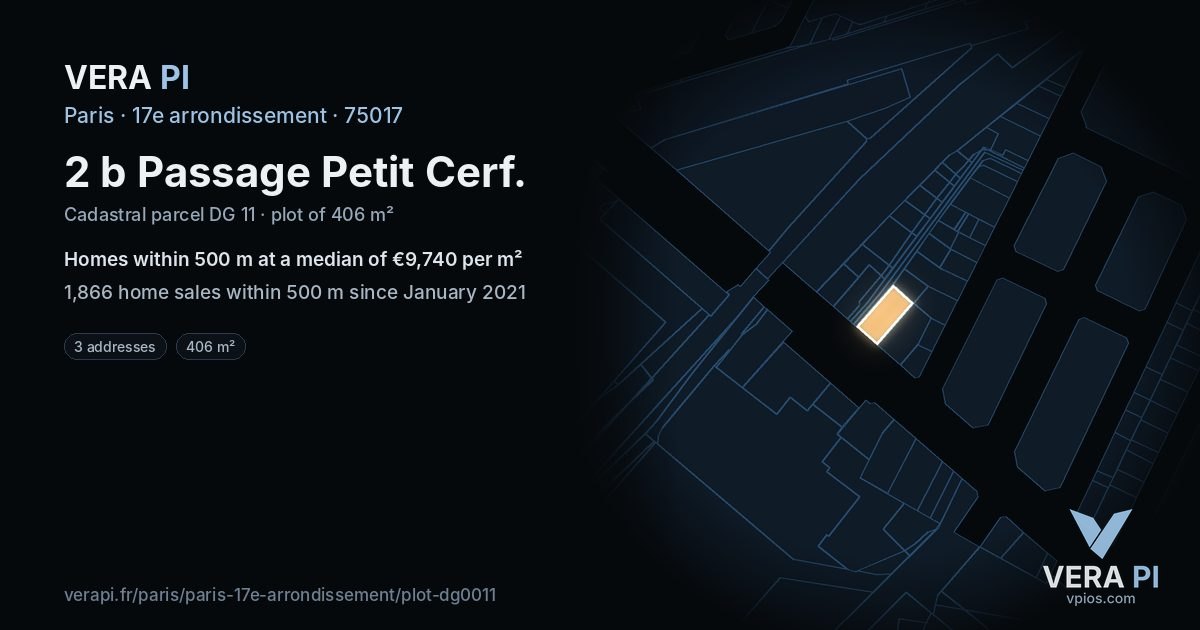 2 b Passage Petit Cerf, 17e arrondissement at night – the plot lit, the parcels around coloured by the prices near them