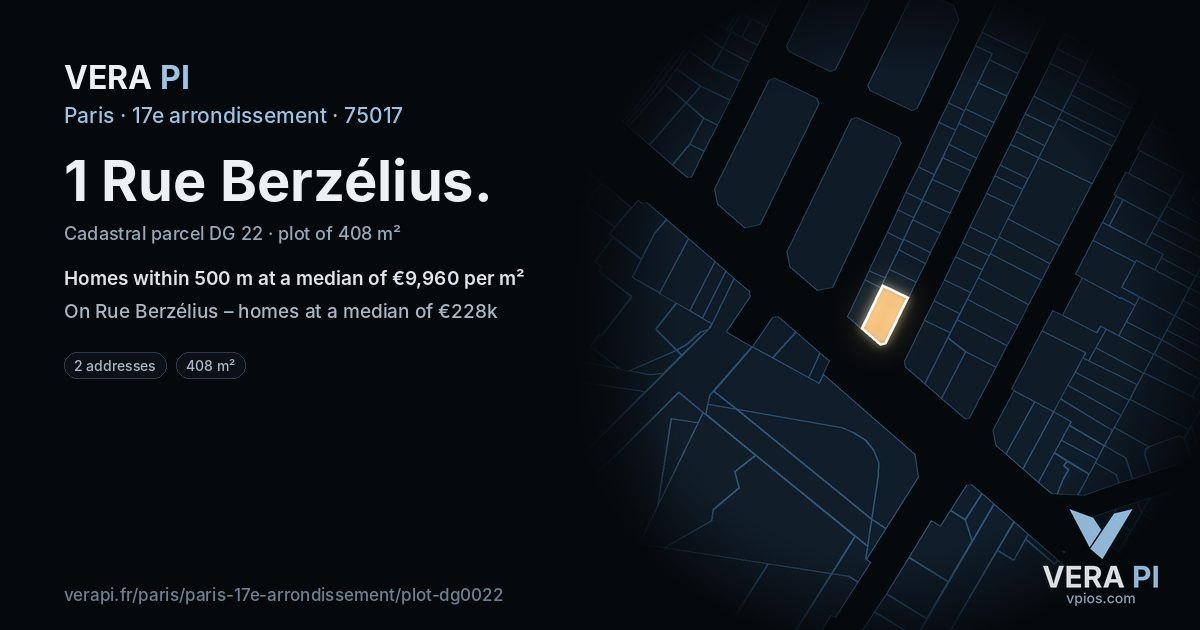 1 Rue Berzélius, 17e arrondissement at night – the plot lit, the parcels around coloured by the prices near them