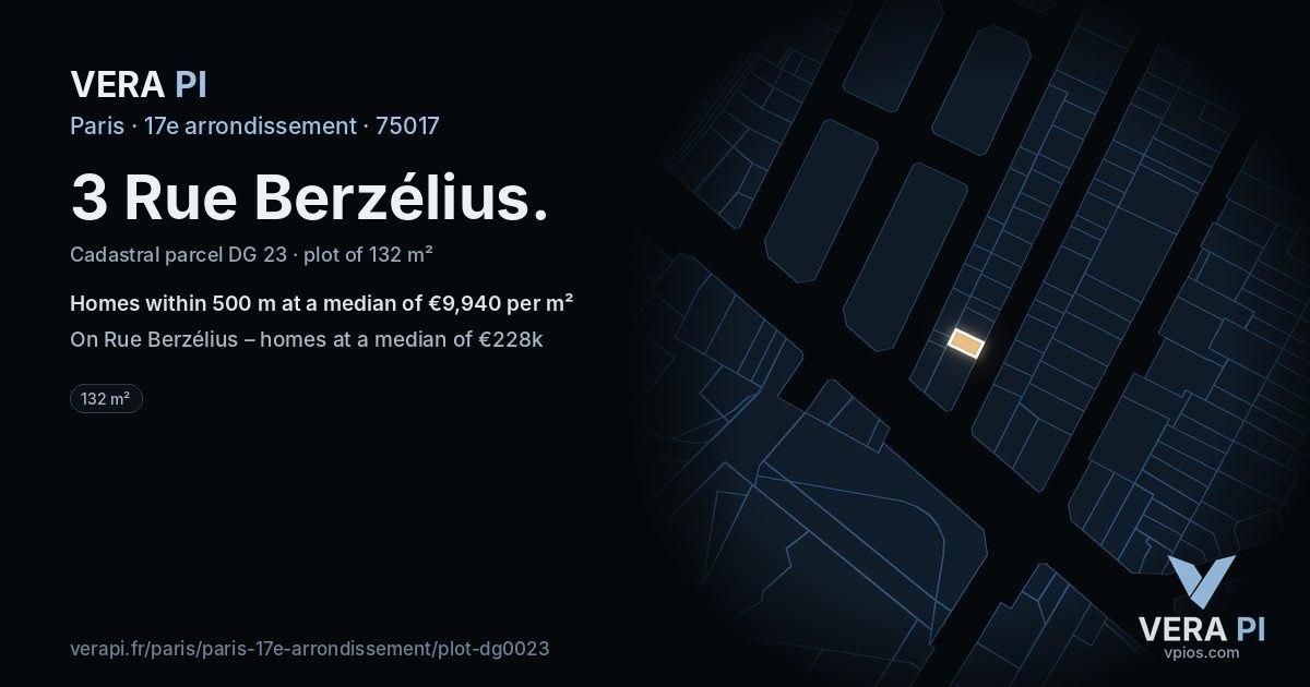 3 Rue Berzélius, 17e arrondissement at night – the plot lit, the parcels around coloured by the prices near them