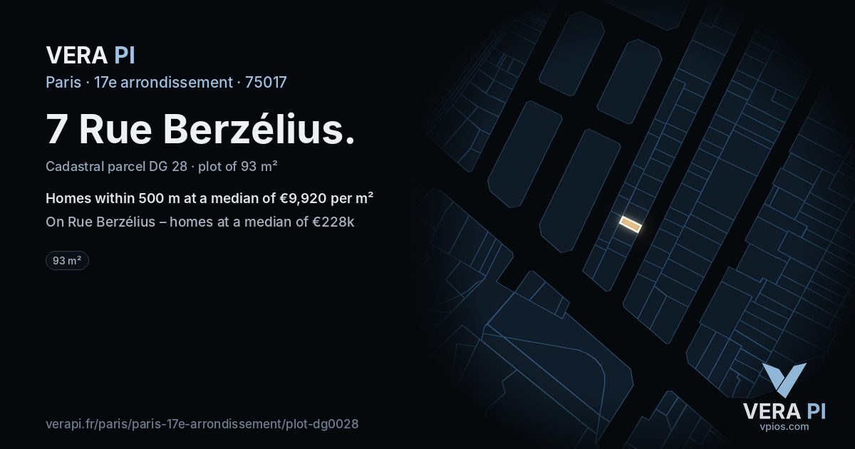 7 Rue Berzélius, 17e arrondissement at night – the plot lit, the parcels around coloured by the prices near them