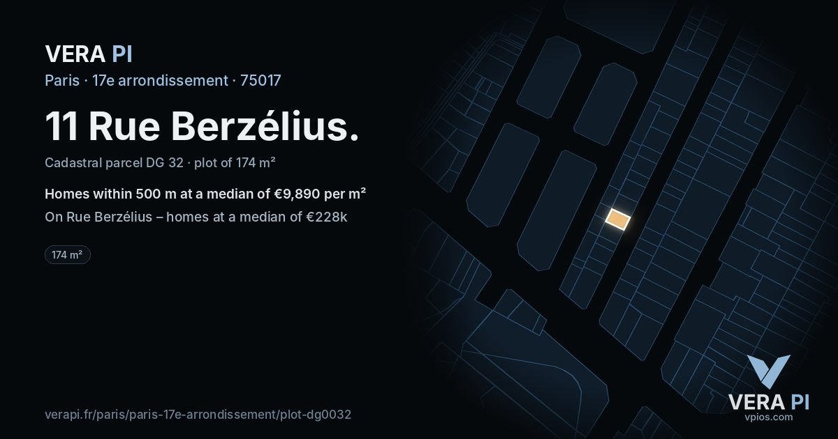 11 Rue Berzélius, 17e arrondissement at night – the plot lit, the parcels around coloured by the prices near them