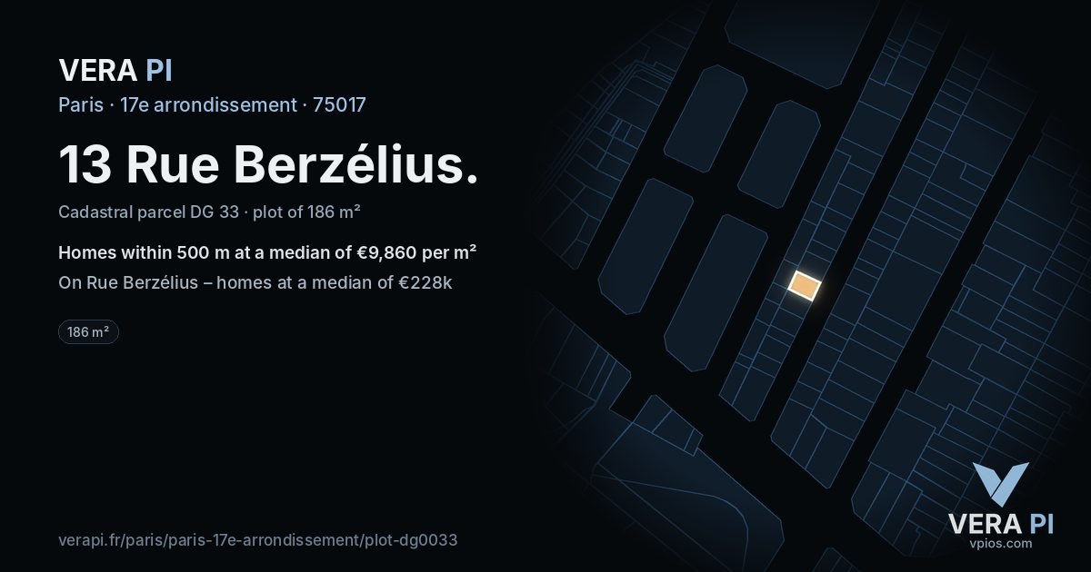 13 Rue Berzélius, 17e arrondissement at night – the plot lit, the parcels around coloured by the prices near them