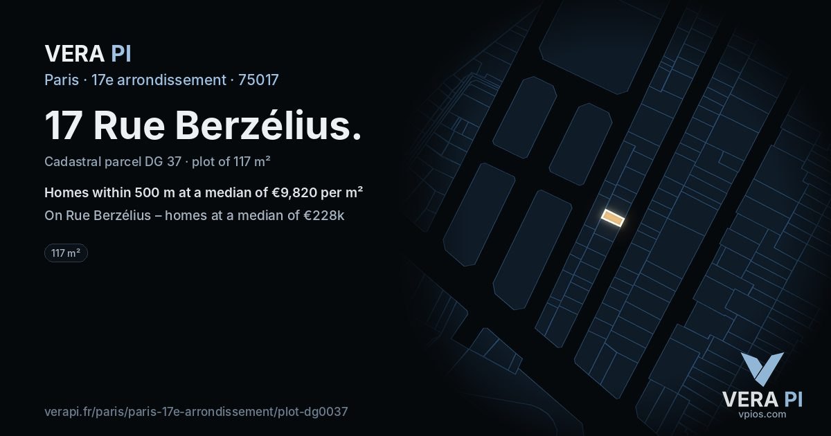17 Rue Berzélius, 17e arrondissement at night – the plot lit, the parcels around coloured by the prices near them