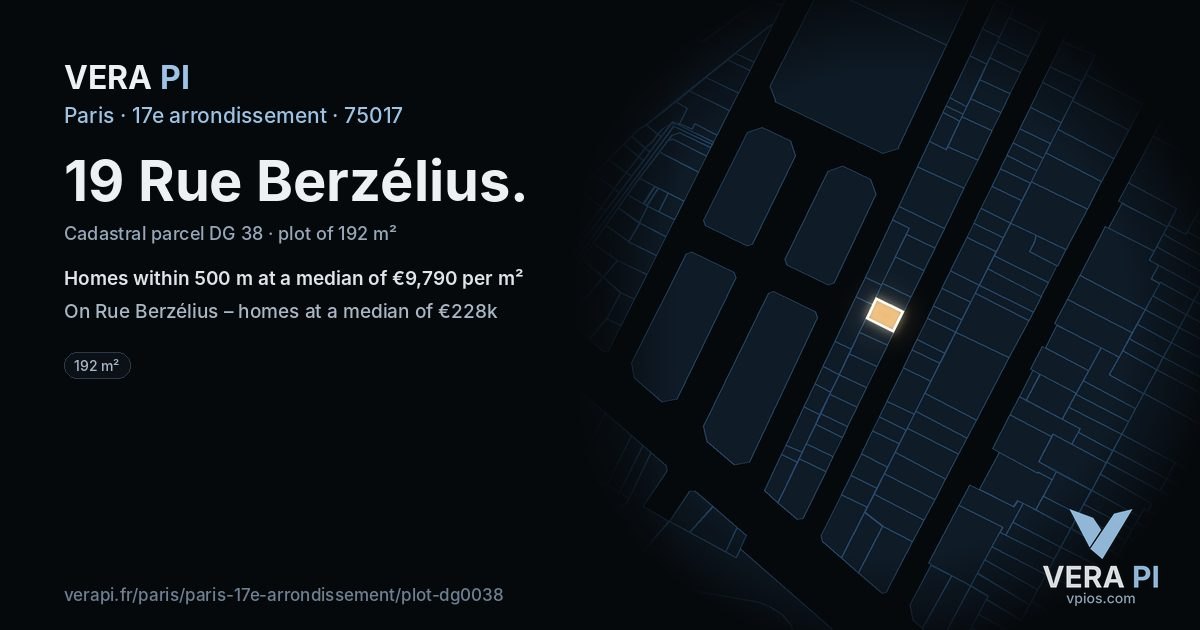 19 Rue Berzélius, 17e arrondissement at night – the plot lit, the parcels around coloured by the prices near them
