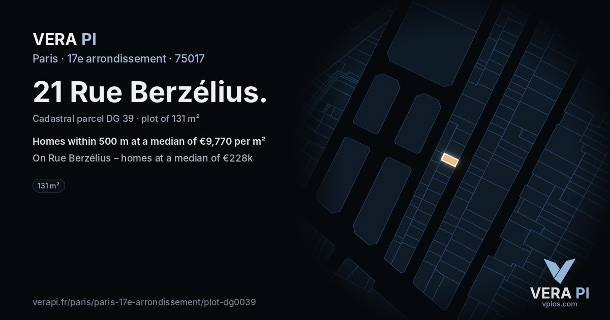 21 Rue Berzélius, 17e arrondissement at night – the plot lit, the parcels around coloured by the prices near them