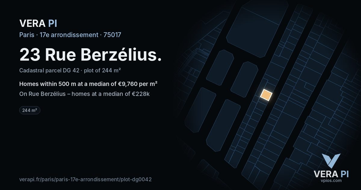 23 Rue Berzélius, 17e arrondissement at night – the plot lit, the parcels around coloured by the prices near them
