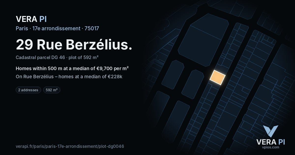 29 Rue Berzélius, 17e arrondissement at night – the plot lit, the parcels around coloured by the prices near them