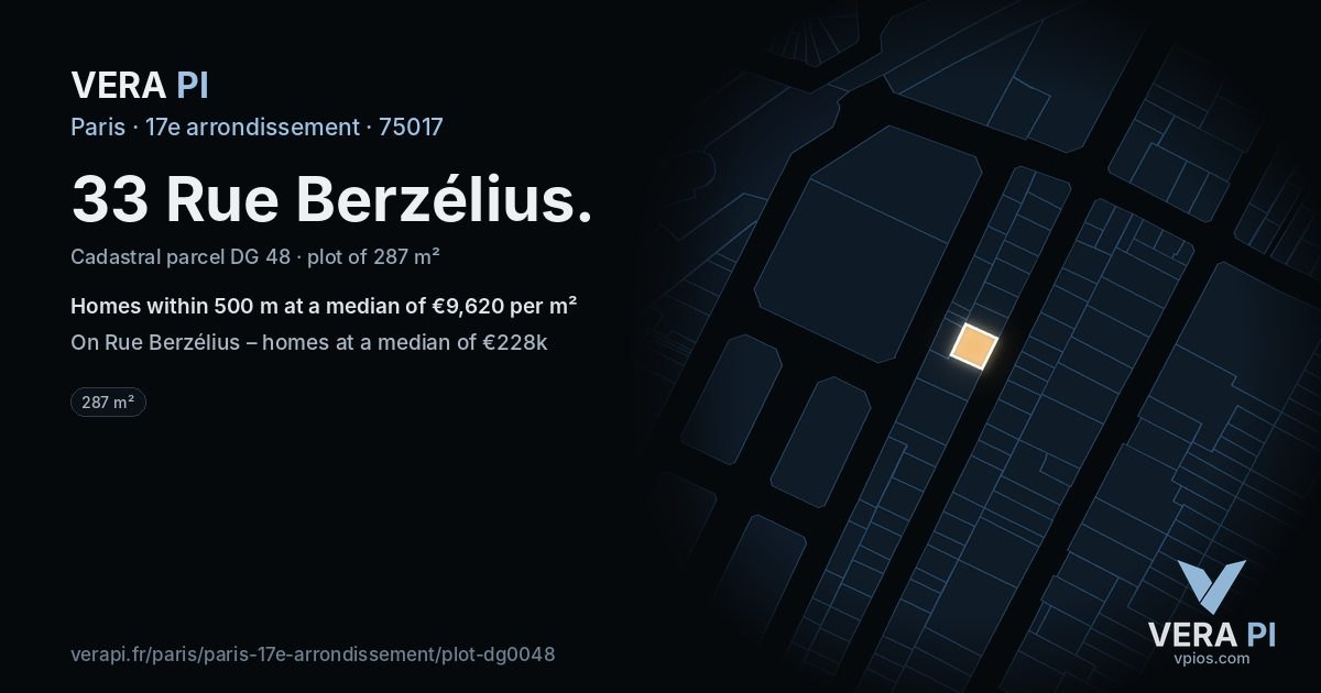33 Rue Berzélius, 17e arrondissement at night – the plot lit, the parcels around coloured by the prices near them