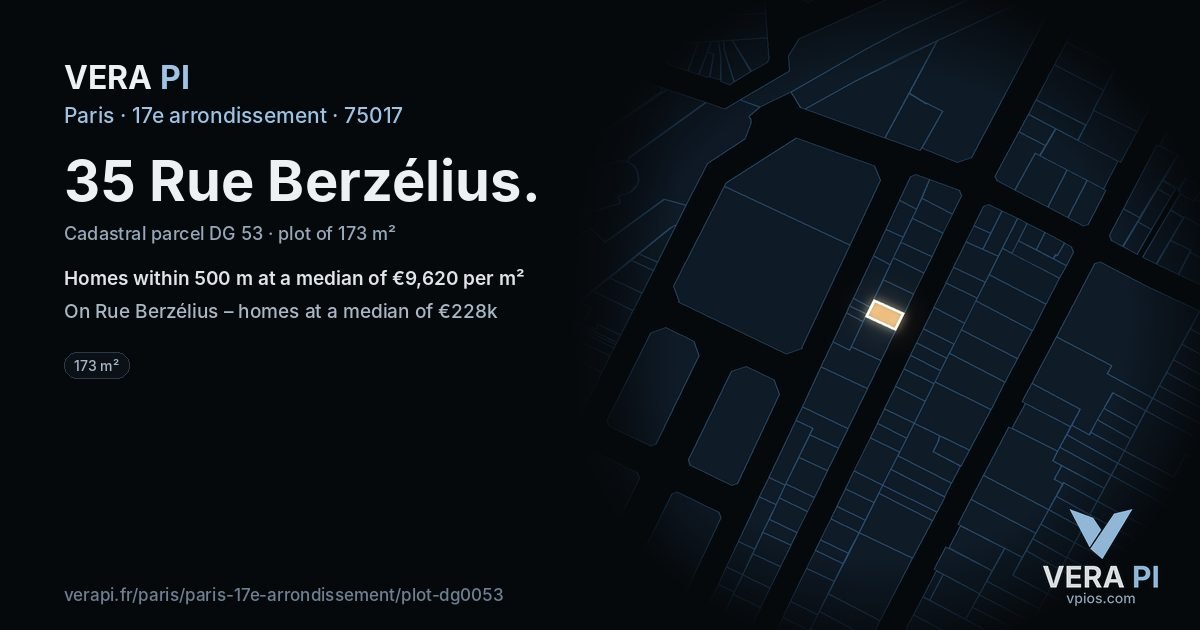 35 Rue Berzélius, 17e arrondissement at night – the plot lit, the parcels around coloured by the prices near them