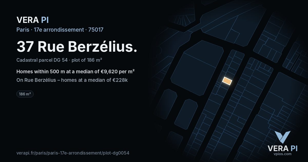 37 Rue Berzélius, 17e arrondissement at night – the plot lit, the parcels around coloured by the prices near them