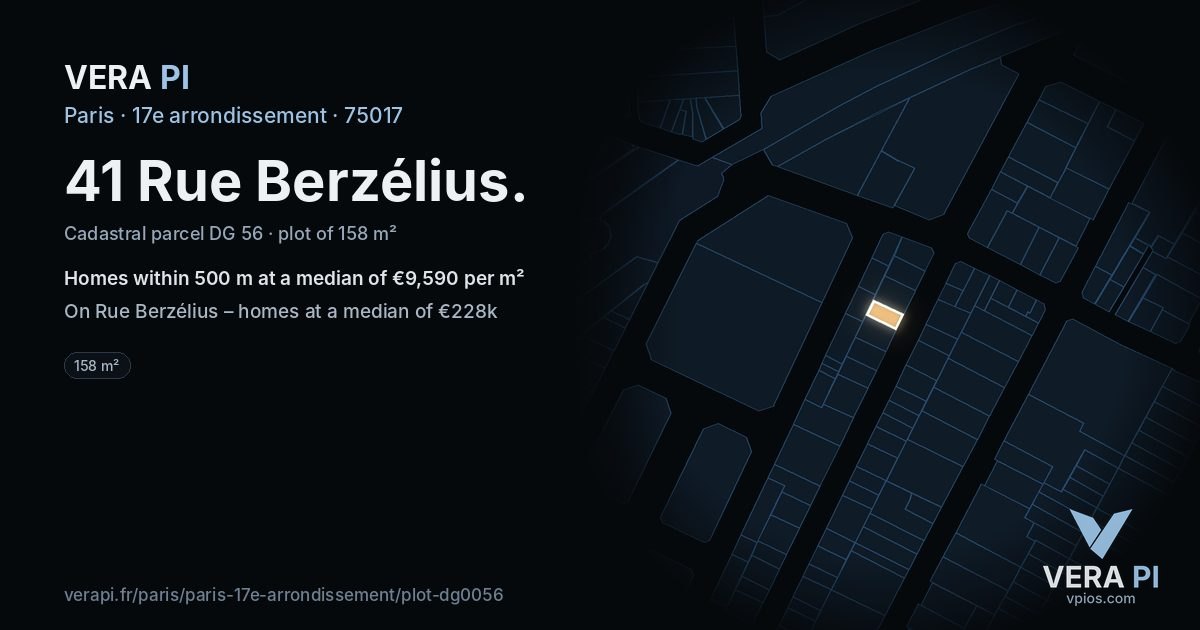 41 Rue Berzélius, 17e arrondissement at night – the plot lit, the parcels around coloured by the prices near them
