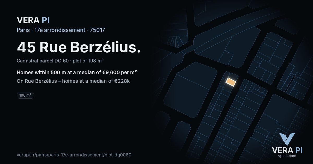 45 Rue Berzélius, 17e arrondissement at night – the plot lit, the parcels around coloured by the prices near them