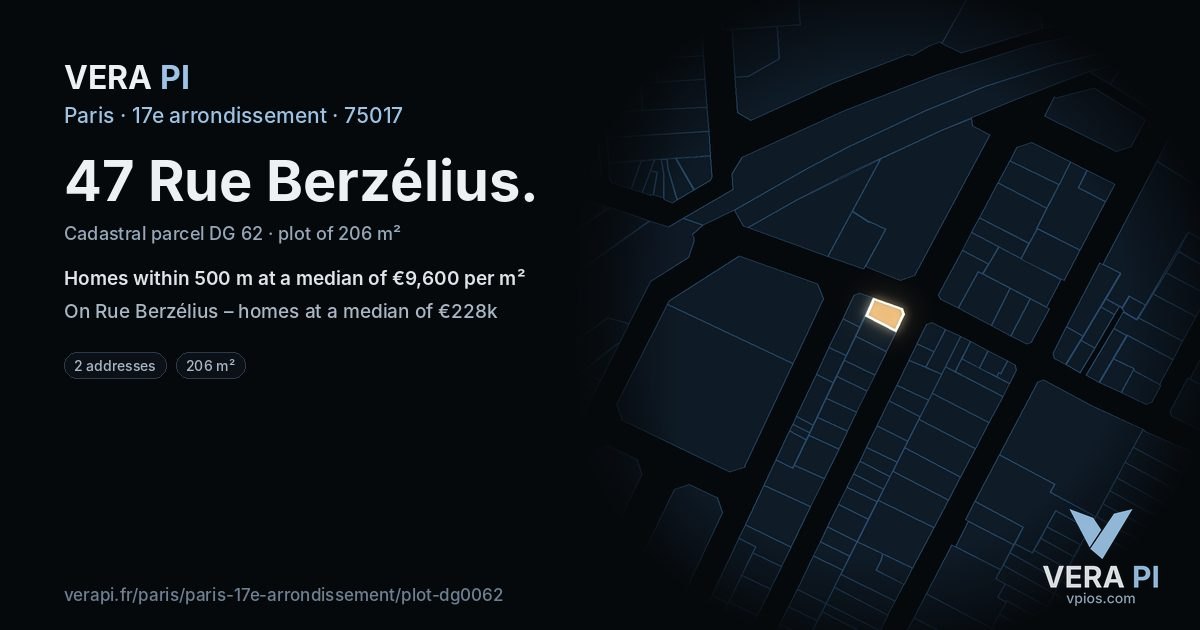 47 Rue Berzélius, 17e arrondissement at night – the plot lit, the parcels around coloured by the prices near them