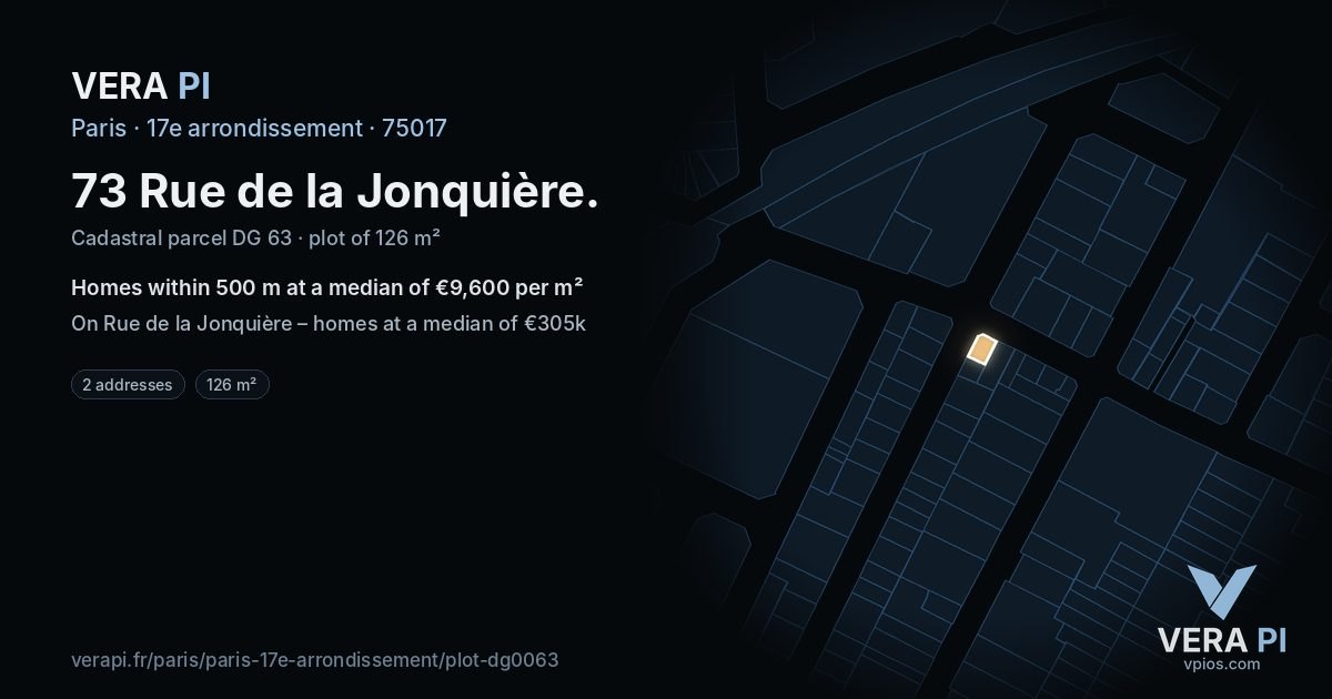 73 Rue de la Jonquière, 17e arrondissement at night – the plot lit, the parcels around coloured by the prices near them