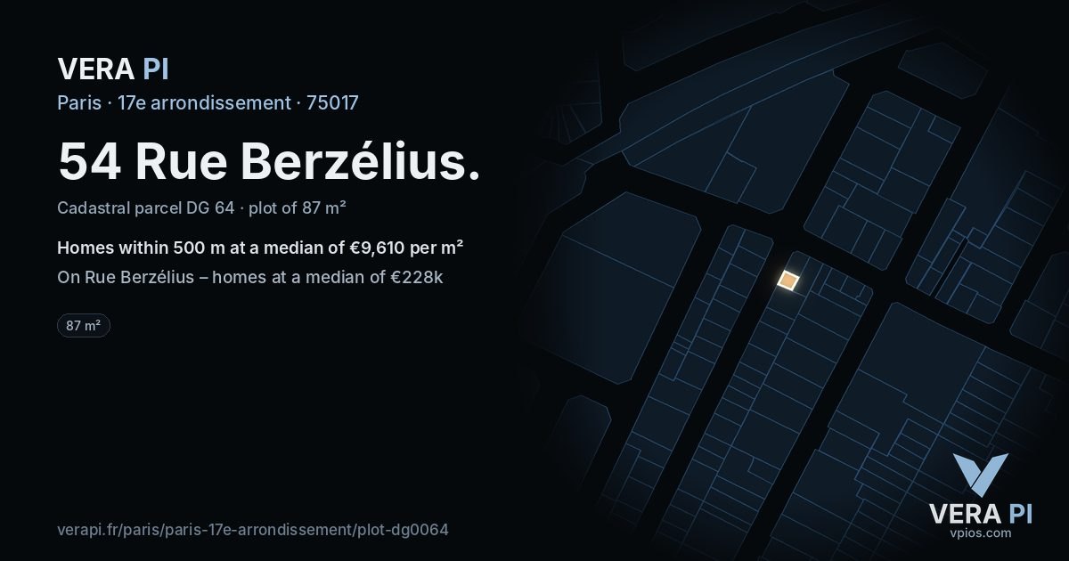 54 Rue Berzélius, 17e arrondissement at night – the plot lit, the parcels around coloured by the prices near them