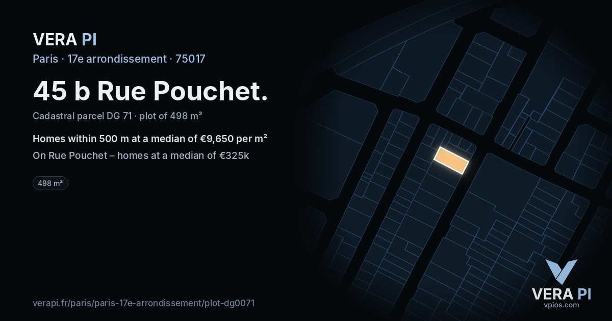 45 b Rue Pouchet, 17e arrondissement at night – the plot lit, the parcels around coloured by the prices near them