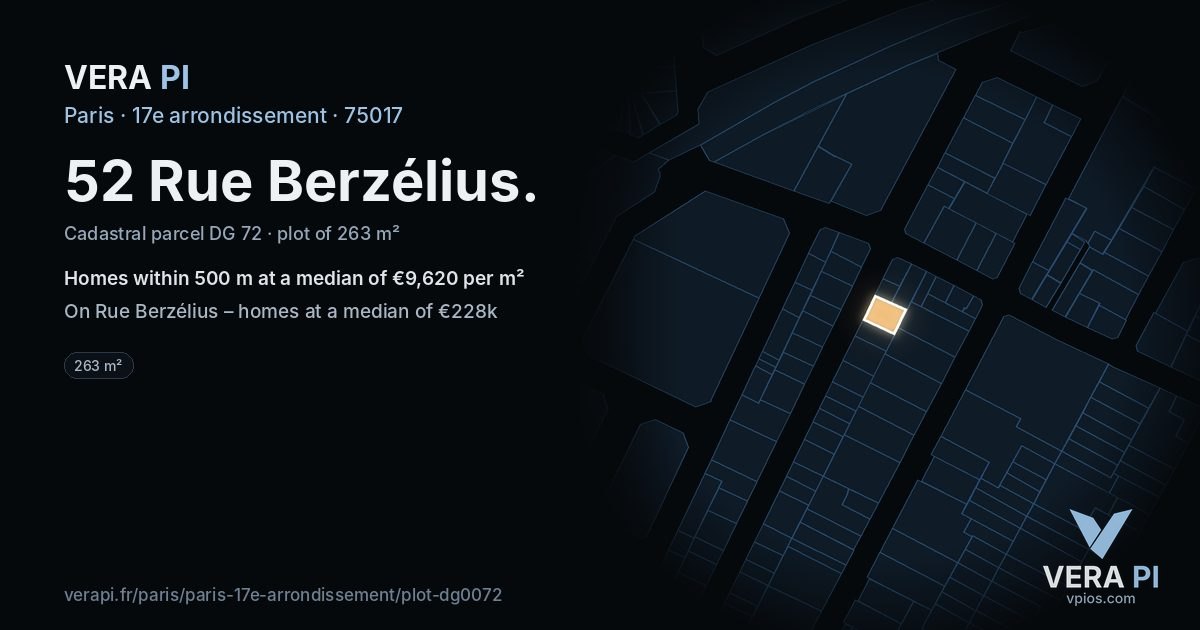 52 Rue Berzélius, 17e arrondissement at night – the plot lit, the parcels around coloured by the prices near them