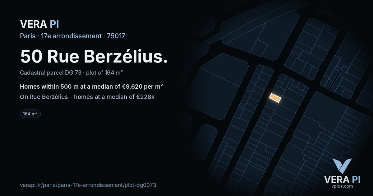 50 Rue Berzélius, 17e arrondissement at night – the plot lit, the parcels around coloured by the prices near them