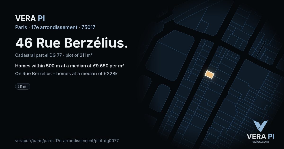 46 Rue Berzélius, 17e arrondissement at night – the plot lit, the parcels around coloured by the prices near them
