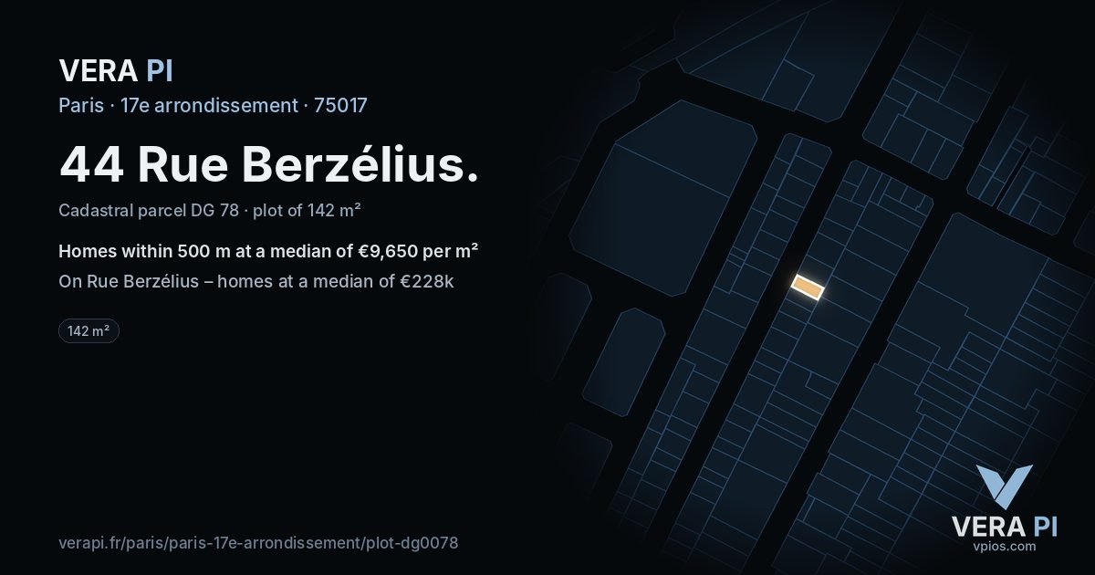 44 Rue Berzélius, 17e arrondissement at night – the plot lit, the parcels around coloured by the prices near them
