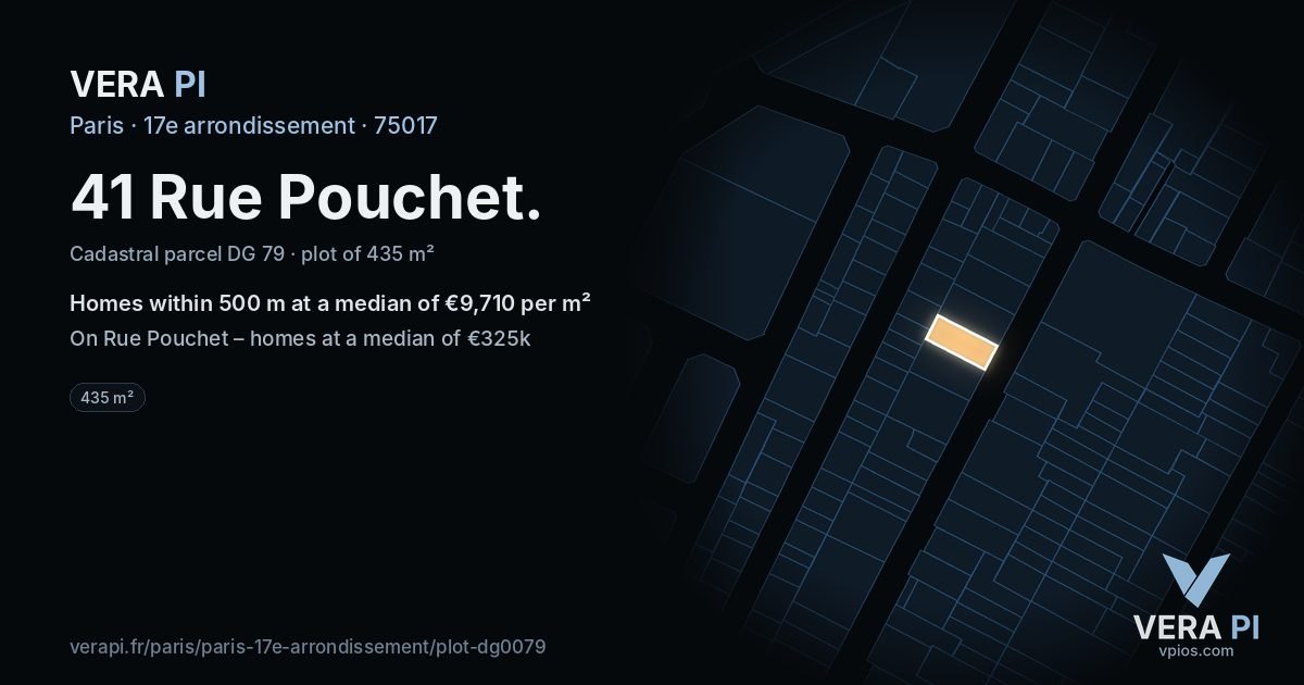 41 Rue Pouchet, 17e arrondissement at night – the plot lit, the parcels around coloured by the prices near them