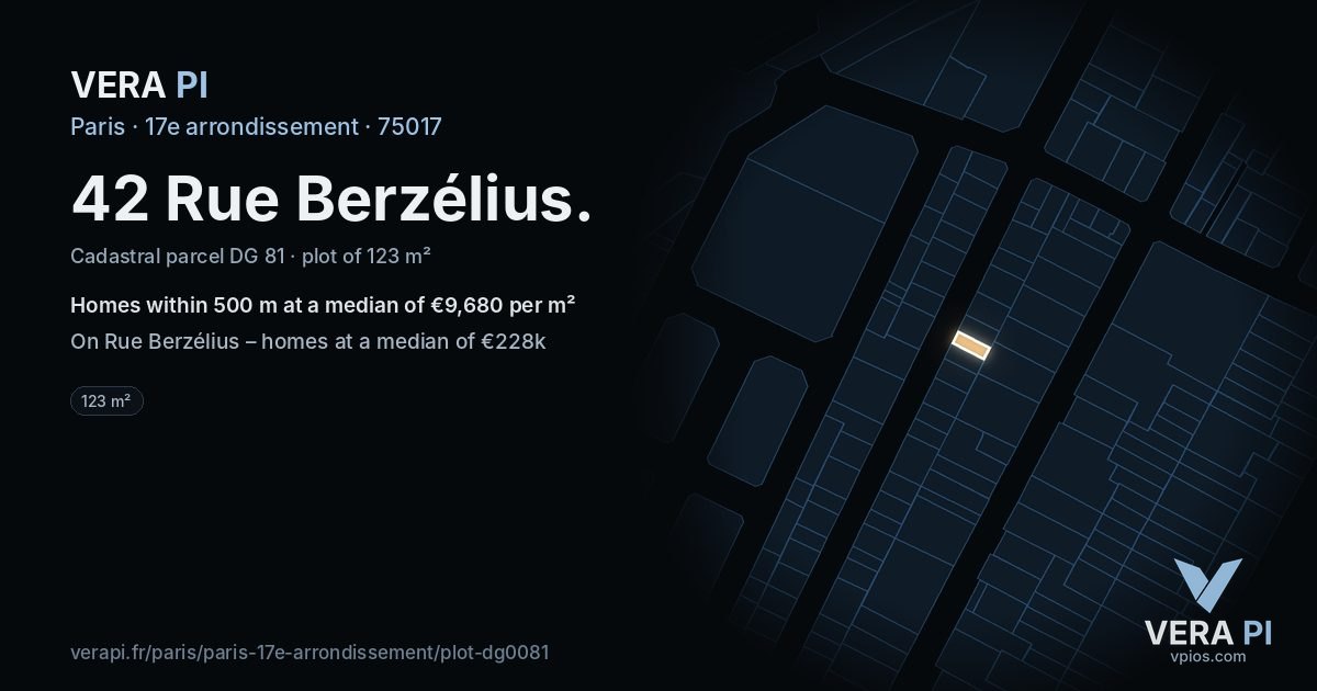 42 Rue Berzélius, 17e arrondissement at night – the plot lit, the parcels around coloured by the prices near them