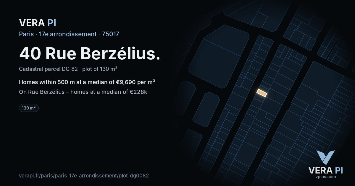 40 Rue Berzélius, 17e arrondissement at night – the plot lit, the parcels around coloured by the prices near them