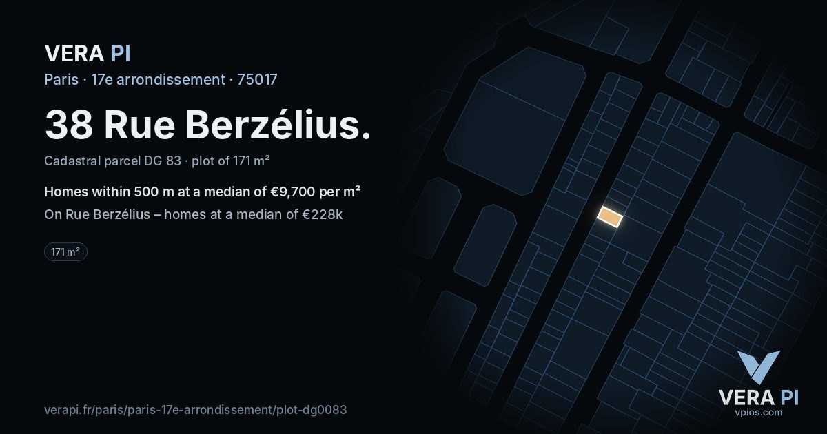 38 Rue Berzélius, 17e arrondissement at night – the plot lit, the parcels around coloured by the prices near them