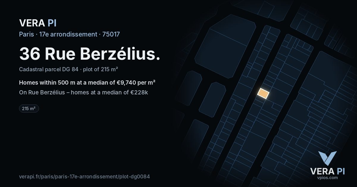 36 Rue Berzélius, 17e arrondissement at night – the plot lit, the parcels around coloured by the prices near them