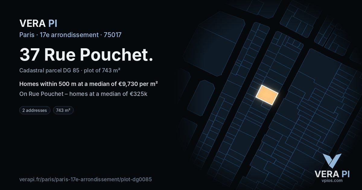 37 Rue Pouchet, 17e arrondissement at night – the plot lit, the parcels around coloured by the prices near them