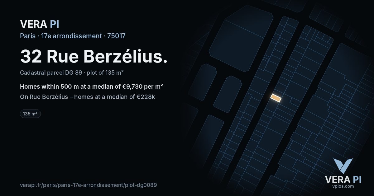 32 Rue Berzélius, 17e arrondissement at night – the plot lit, the parcels around coloured by the prices near them