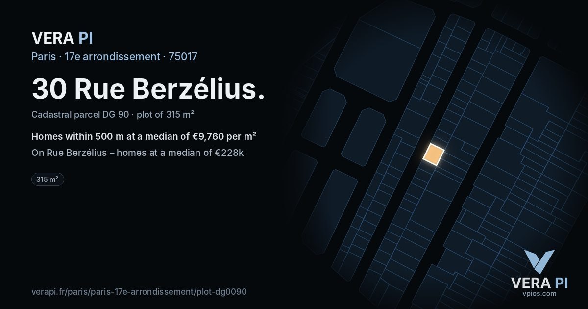 30 Rue Berzélius, 17e arrondissement at night – the plot lit, the parcels around coloured by the prices near them