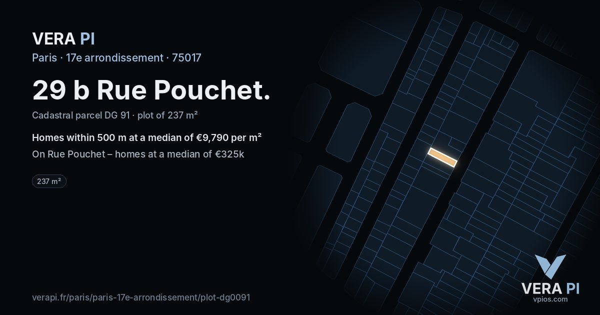 29 b Rue Pouchet, 17e arrondissement at night – the plot lit, the parcels around coloured by the prices near them