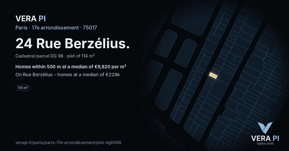 24 Rue Berzélius, 17e arrondissement at night – the plot lit, the parcels around coloured by the prices near them
