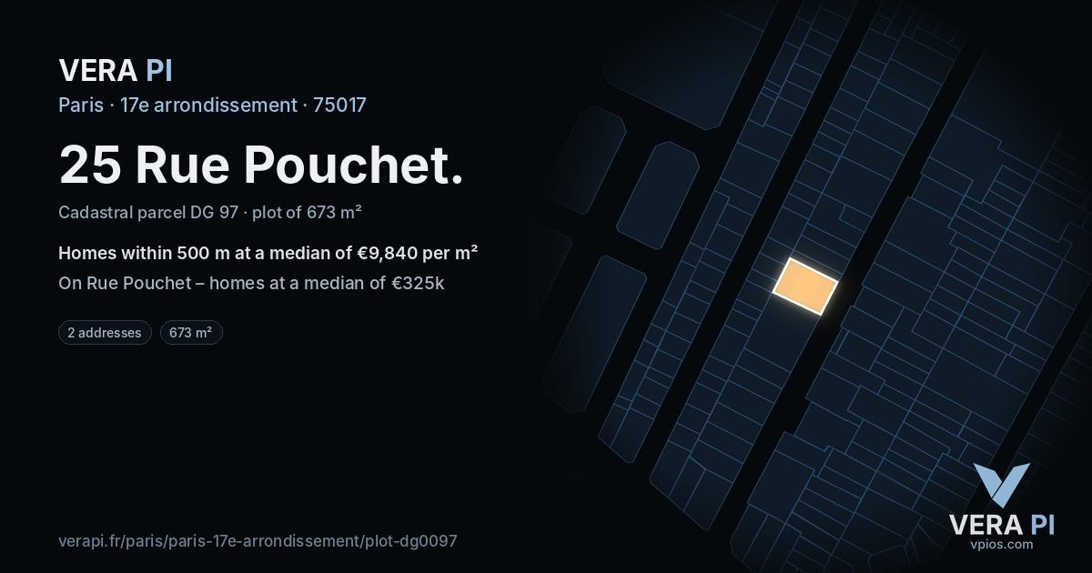 25 Rue Pouchet, 17e arrondissement at night – the plot lit, the parcels around coloured by the prices near them