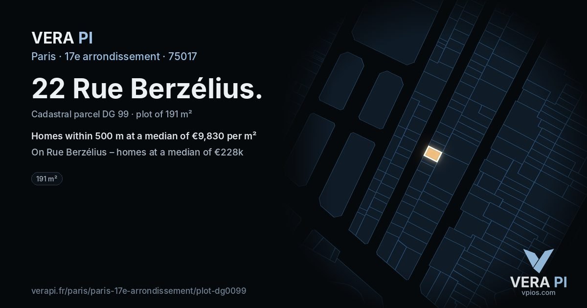 22 Rue Berzélius, 17e arrondissement at night – the plot lit, the parcels around coloured by the prices near them