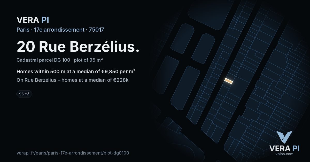 20 Rue Berzélius, 17e arrondissement at night – the plot lit, the parcels around coloured by the prices near them