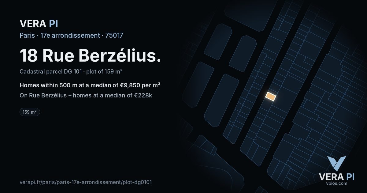 18 Rue Berzélius, 17e arrondissement at night – the plot lit, the parcels around coloured by the prices near them