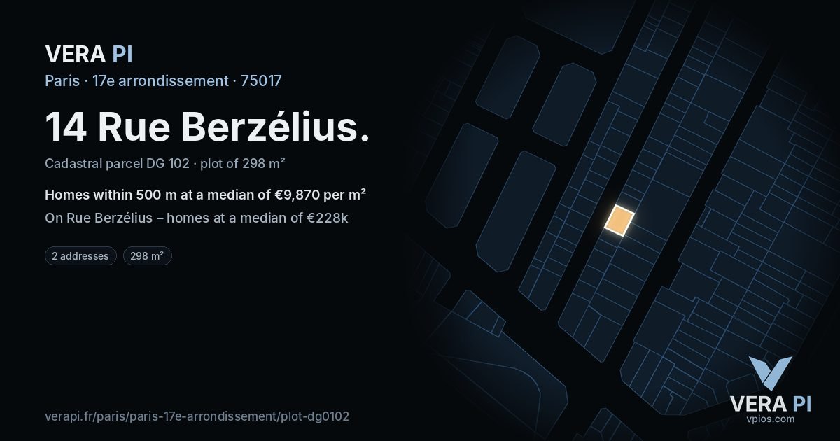 14 Rue Berzélius, 17e arrondissement at night – the plot lit, the parcels around coloured by the prices near them