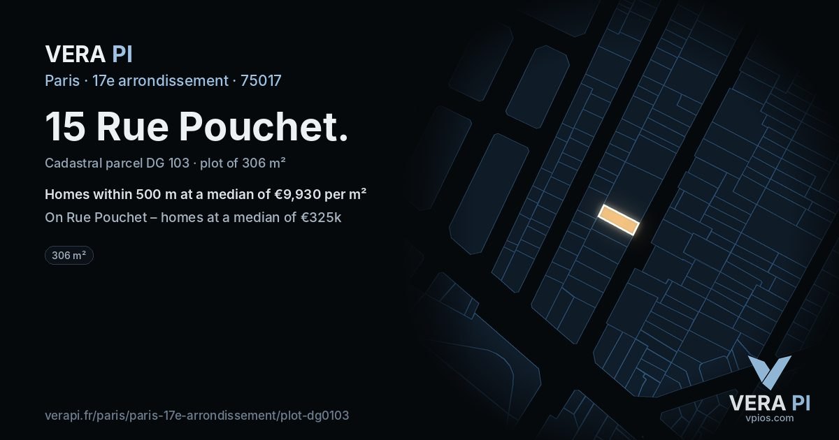 15 Rue Pouchet, 17e arrondissement at night – the plot lit, the parcels around coloured by the prices near them