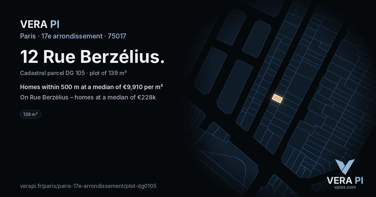 12 Rue Berzélius, 17e arrondissement at night – the plot lit, the parcels around coloured by the prices near them