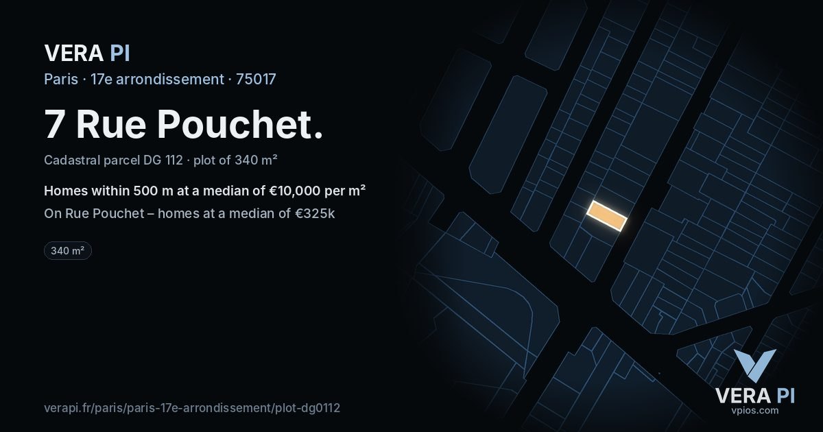 7 Rue Pouchet, 17e arrondissement at night – the plot lit, the parcels around coloured by the prices near them