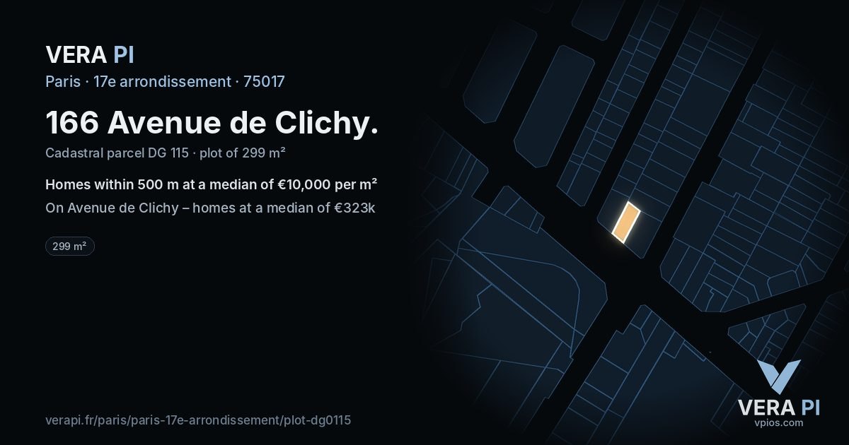 166 Avenue de Clichy, 17e arrondissement at night – the plot lit, the parcels around coloured by the prices near them