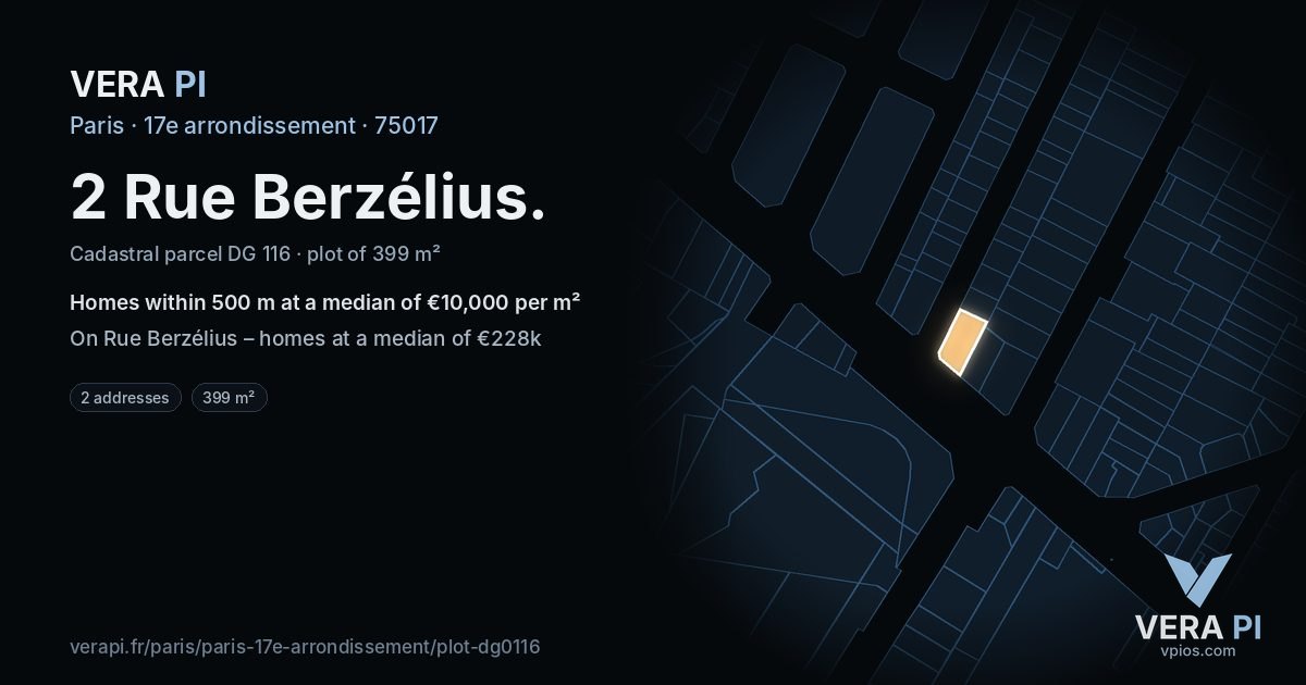 2 Rue Berzélius, 17e arrondissement at night – the plot lit, the parcels around coloured by the prices near them