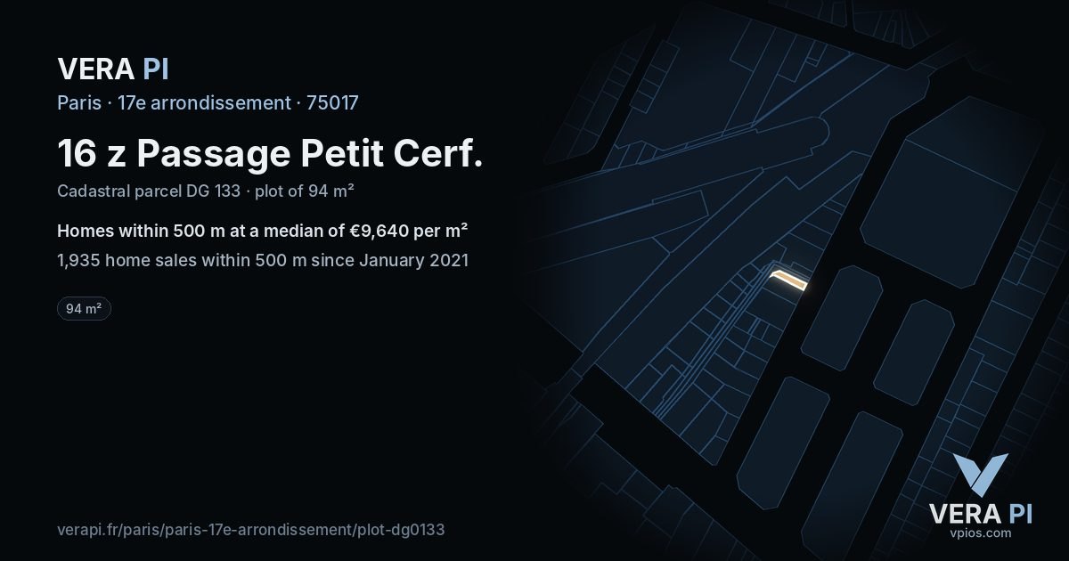 16 z Passage Petit Cerf, 17e arrondissement at night – the plot lit, the parcels around coloured by the prices near them