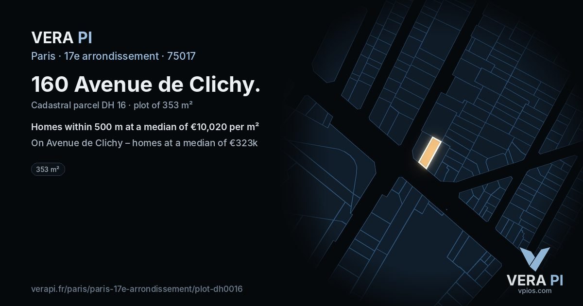 160 Avenue de Clichy, 17e arrondissement at night – the plot lit, the parcels around coloured by the prices near them