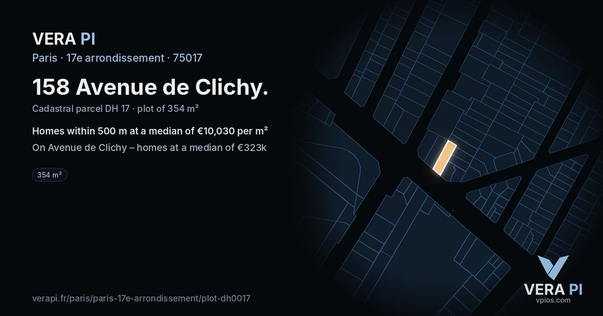 158 Avenue de Clichy, 17e arrondissement at night – the plot lit, the parcels around coloured by the prices near them
