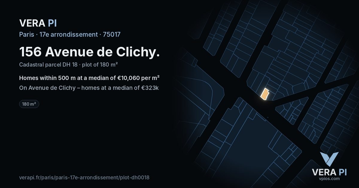 156 Avenue de Clichy, 17e arrondissement at night – the plot lit, the parcels around coloured by the prices near them